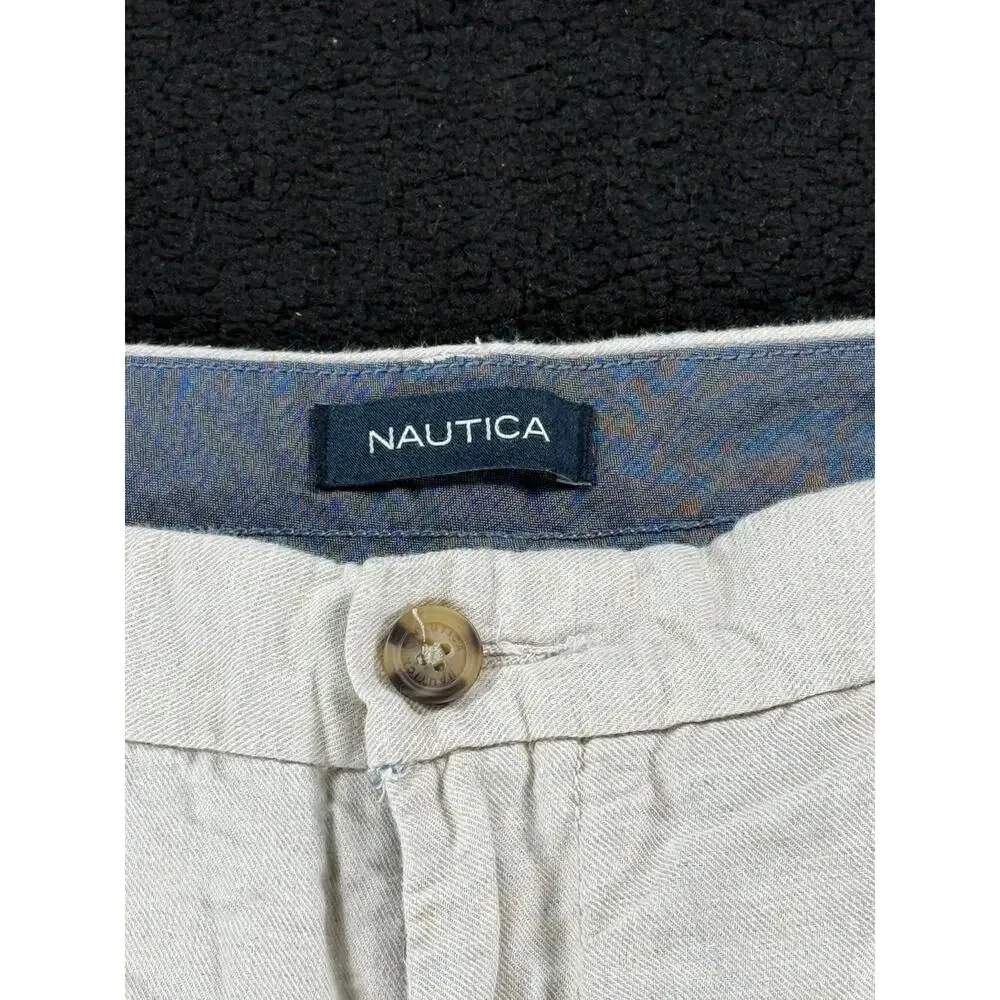 Nautica Pants Mens 36x32 Cream Linen Blend Casual Beach Cotton Trousers